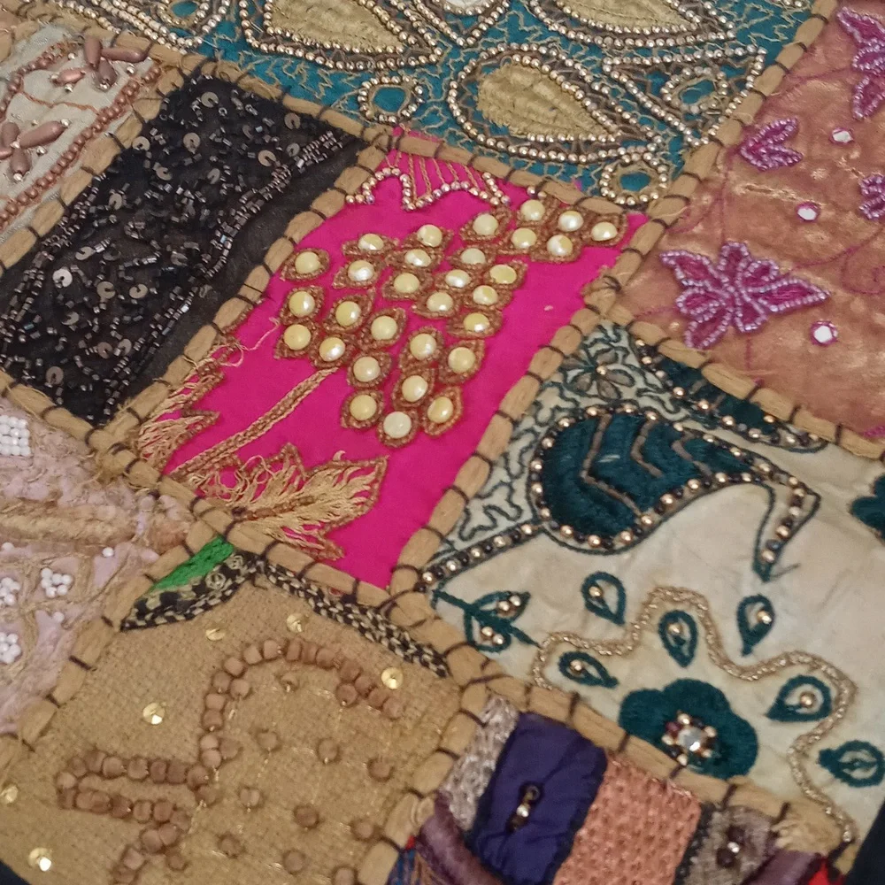 Antique Vintage Patchwork Quilt Wall Hanging From India 36”x38”